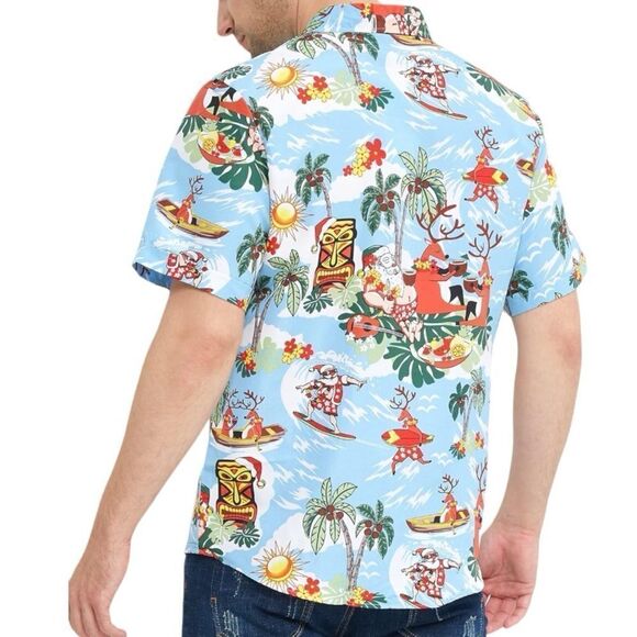 SSLR Men's Santa Claus Party Tropical Ugly Hawaiian Christmas Shirts - Picture 10 of 11